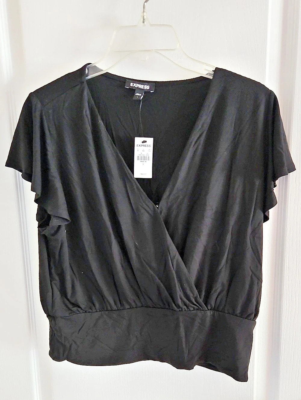 Express Black Wrap Front Top Size Large NWT